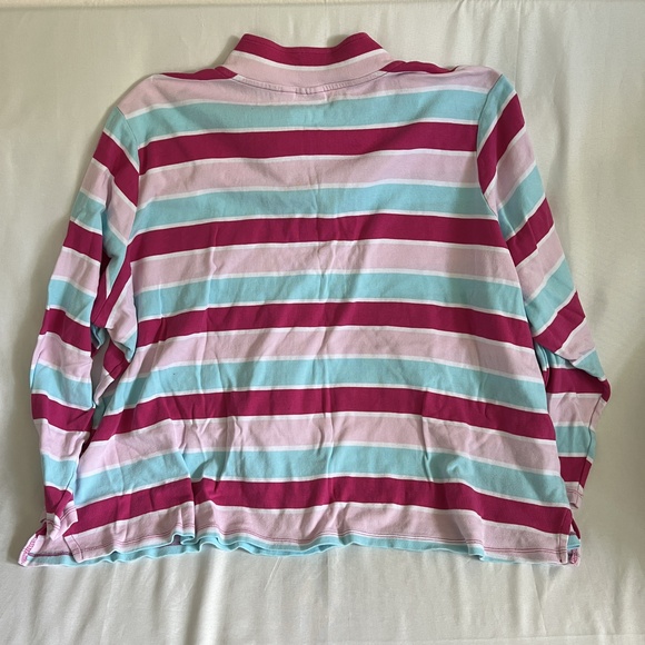 Kim Rogers 4X Pink Blue Stripe Long Sleeve Polo Shirt Kangaroo Pocket - Picture 3 of 3